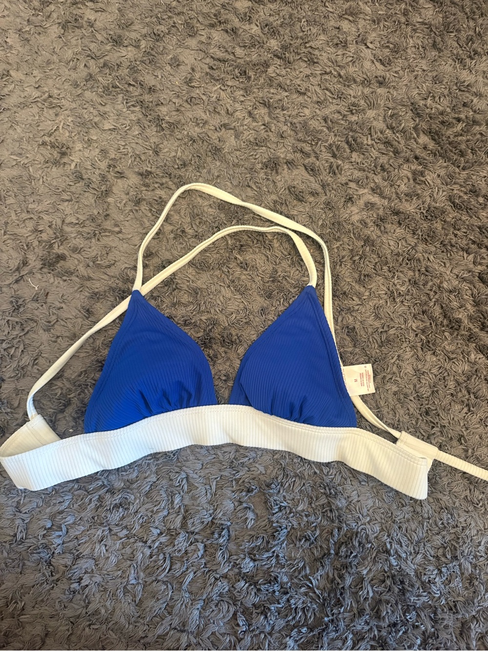 Xhiliration Royal Blue Triangle Swim Top with White Band